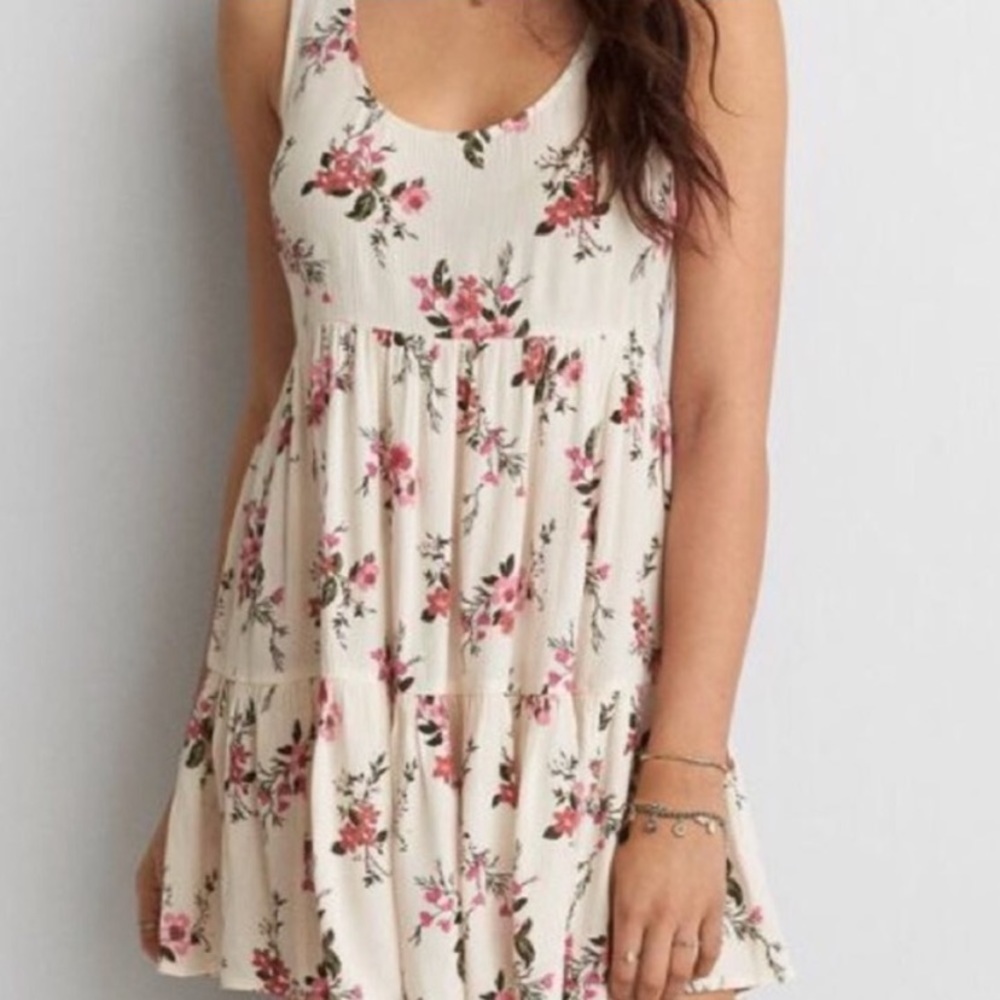 American Eagle ivory and pink tiered summer dress SZ:S